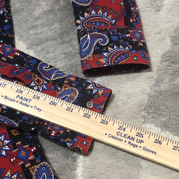 VTG Wrangler Western Shirt Men X-Long Tails M 16-33 Blue Paisley Rockabilly USA - Picture 10 of 14